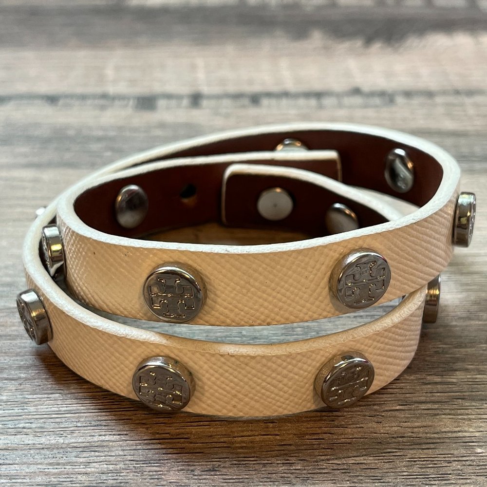 Tory Burch White Leather Double Wrap Bracelet